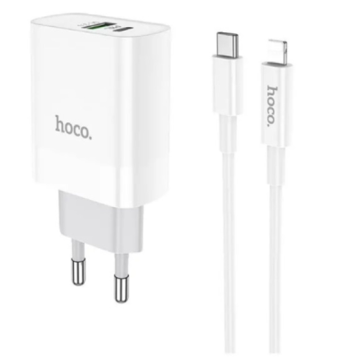 Зарядное устройство Hoco C80A (1-USB 18W/1PD 20W) + Type-C/Type-C кабель 38W белый