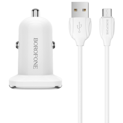 Автомобильная зарядка Borofone BZ12A Lasting QC3.0 (1-USB/3A) 18W кабель Micro USB белый