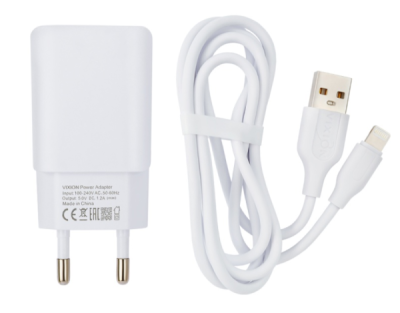 Зарядное устройство VIXION L2i (2-USB/1.2A) Lightning кабель белый 1м