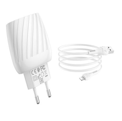 Зарядное устройство Hoco C78A (2-USB/2.4A) + Lightning кабель белый