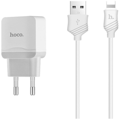 Зарядное устройство Hoco C59A 8 pin/Lightning 2.1A белый (2USB, провод неразъёмный)