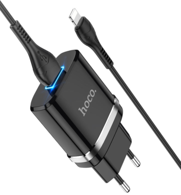 Зарядное устройство Hoco N1 (1-USB/2.4A) Lightning черный (1м)