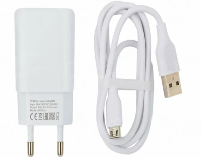 Зарядное устройство VIXION L2m (2-USB/1.2A) Micro-USB кабель белый 1м