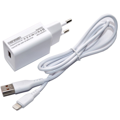 Сетевое зарядное устройство+кабель (Lightning) (USB-1)  2,4A, 12W) Denmen DC03L белый 