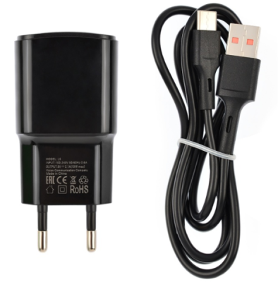 Зарядное устройство VIXION L5c (1-USB/2,1A) Type-C кабель черный 1м