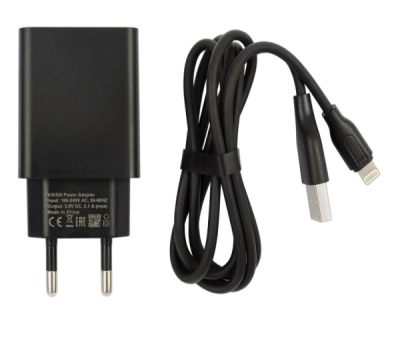 Зарядное устройство VIXION L7i (2-USB/2,1A) Lightning кабель черный 1м