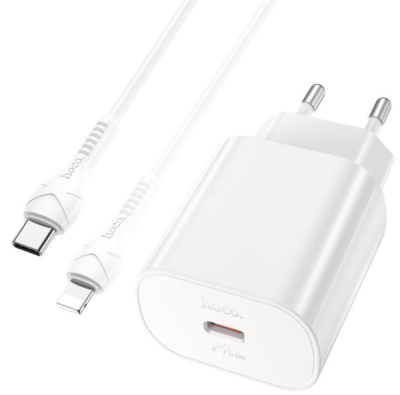 Сетевое зарядное устройство Type-C Hoco N22 (25W, PD, кабель Type-C-Lightning) белый