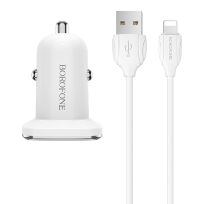 Автомобильная зарядка Borofone BZ12 Lightning (2-USB/2.4A) белый