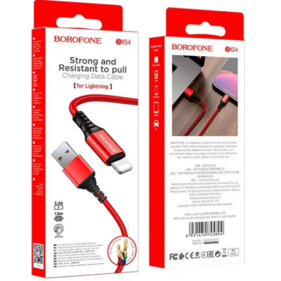 Кабель USB-Lightning Borofone BX54 (2,4А, 1m) красный
