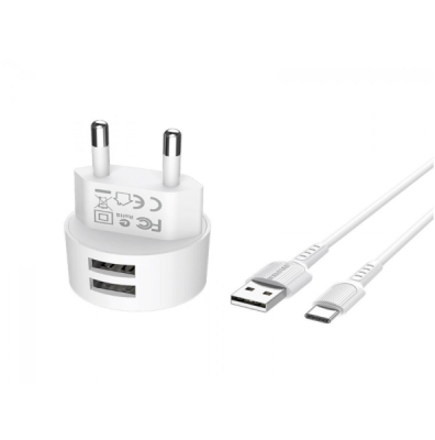 Зарядное устройство Borofone BA53A Type-C 2.1A (2USB/провод разъемный) белый