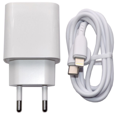 Зарядное устройство+кабель (lightning) (USB(1), USB-C(1), 3A, 20W, QC 3.0/PD) Borofone BA81A белый