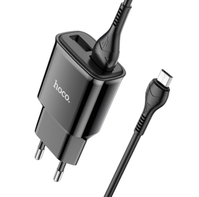 Зарядное устройство Hoco C88A (2-USB/2.4A) + MicroUSB кабель черный (1м)
