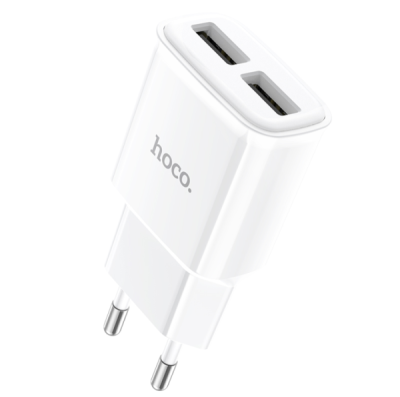 Зарядное устройство Hoco C88A (2-USB/2.4A) + MicroUSB кабель белый (1м)