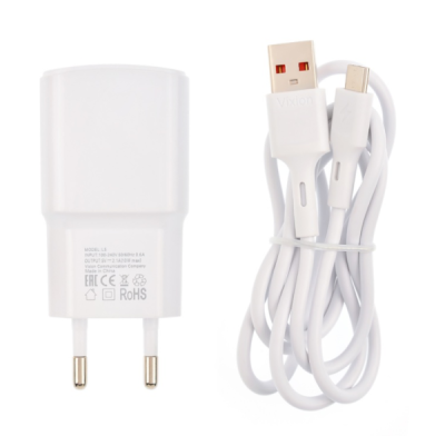 Зарядное устройство VIXION L5m (1-USB/2,1A) Micro-USB кабель белый 1м