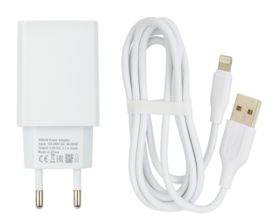 Зарядное устройство VIXION L7i (2-USB/2,1A) Lightning кабель белый 1м