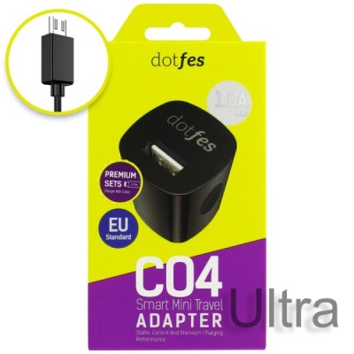Зарядное устройство CO4 + micro USB кабель, Dotfes (Черное)