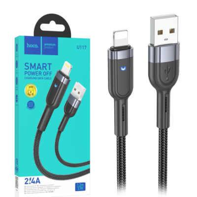 Кабель Type-C - Lightning Hoco U117 (2.4A, с функцией интеллектуального отключения, 1.2 м) черный