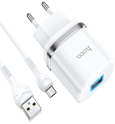 Зарядное устройство Hoco N1 (1-USB/2.4A) Micro USB белый (1м)
