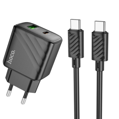 Сетевое зарядное устройство USB/Type-C Hoco CS23A (30W, QC3.0, PD, кабель Type-C-Type-C) черный