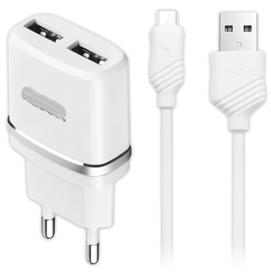 Зарядное устройство Hoco C12 Micro USB 2 USB 2.4A MAX белый