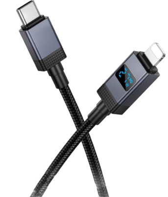 Кабель Type-C - Lightning Hoco X118 (3A, 27W, PD, оплетка нейлон, с дисплеем) черный