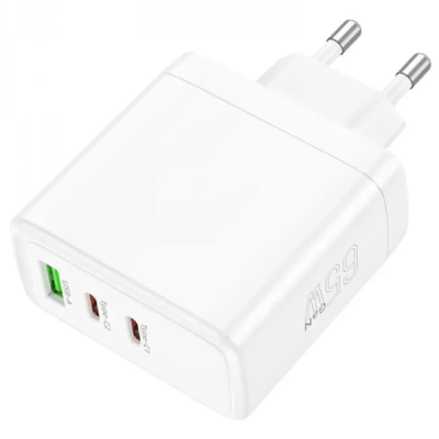 Сетевое зарядное устройство USB/Type-C Hoco N30 (65W, QC3.0,PD, Gan) белый