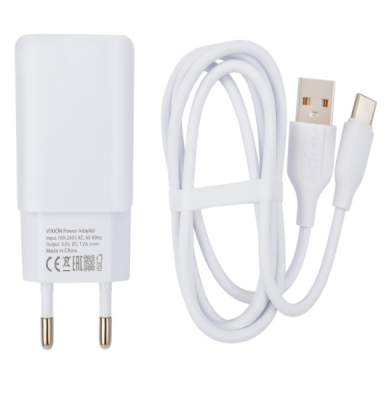 Зарядное устройство VIXION L2c (2-USB 1.2A) Type-C кабель белый 1м
